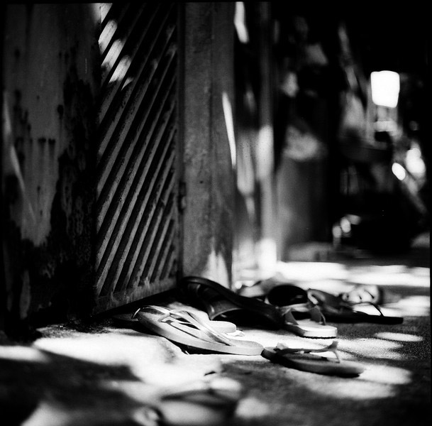 Flip flopped - Shanghai GP3 100 shot at EI 800. Black and white negative film in 120 format shot as 6x6. Push processed four stops.