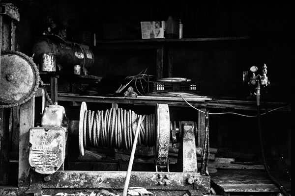 Winch - Shot on Agfa Scala 200X at EI 200. Black and white reversal (slide) film shot in 35mm format. Black and white reversal processed.