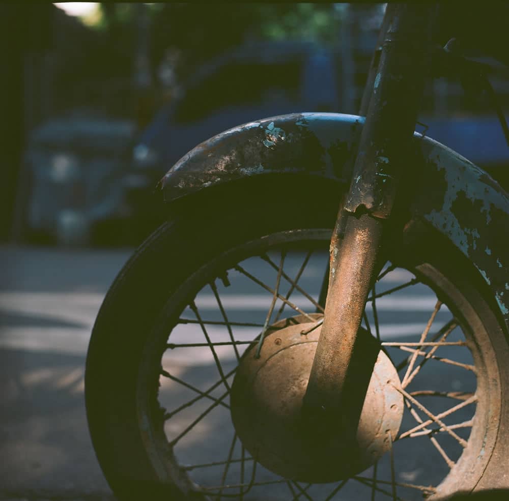 Last light - Kodak Ektar 100 shot at EI 800. Color negative film in 120 format shot as 6x6. No push processing.